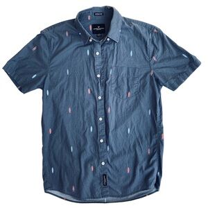 American Eagle outfitters Men's Short Sleeve Navy Surf Print Button-Down Shirt